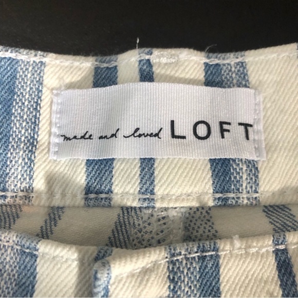 LOFT Blue White Striped Pants 28 The Kick Crop Raw Hem High Rise - Picture 2 of 8